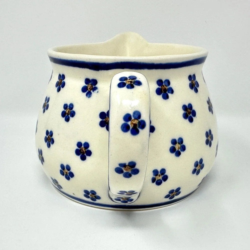 Vintage Heise Bunzlau Pitcher Squat Jug 1L/32oz Blue Daisy German Polish Pottery